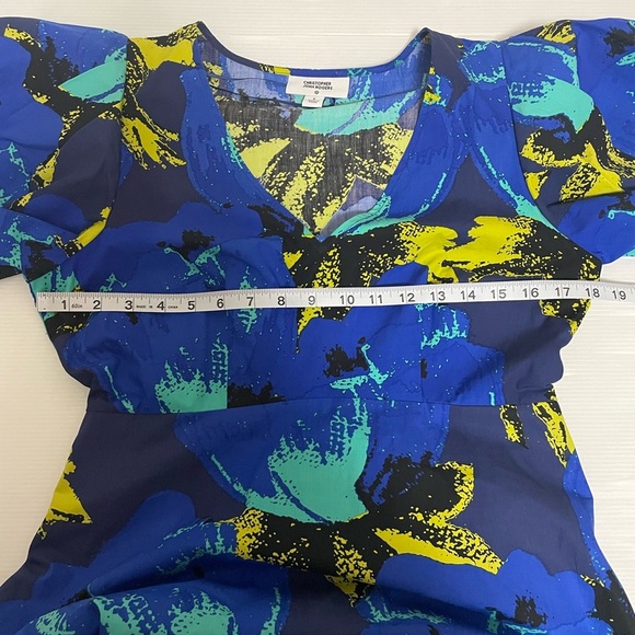 Target CHRISTOPHER JOHN ROGERS Blue Floral Puff Sleeve Dress Size 6 Ruffle Hem - Picture 9 of 9